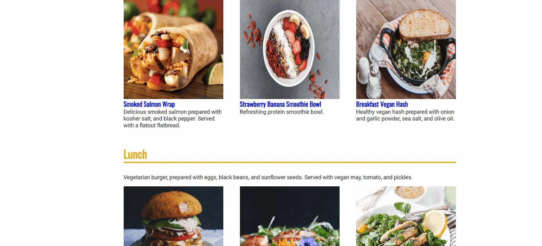 Fitness website collapse/expand of recipe details