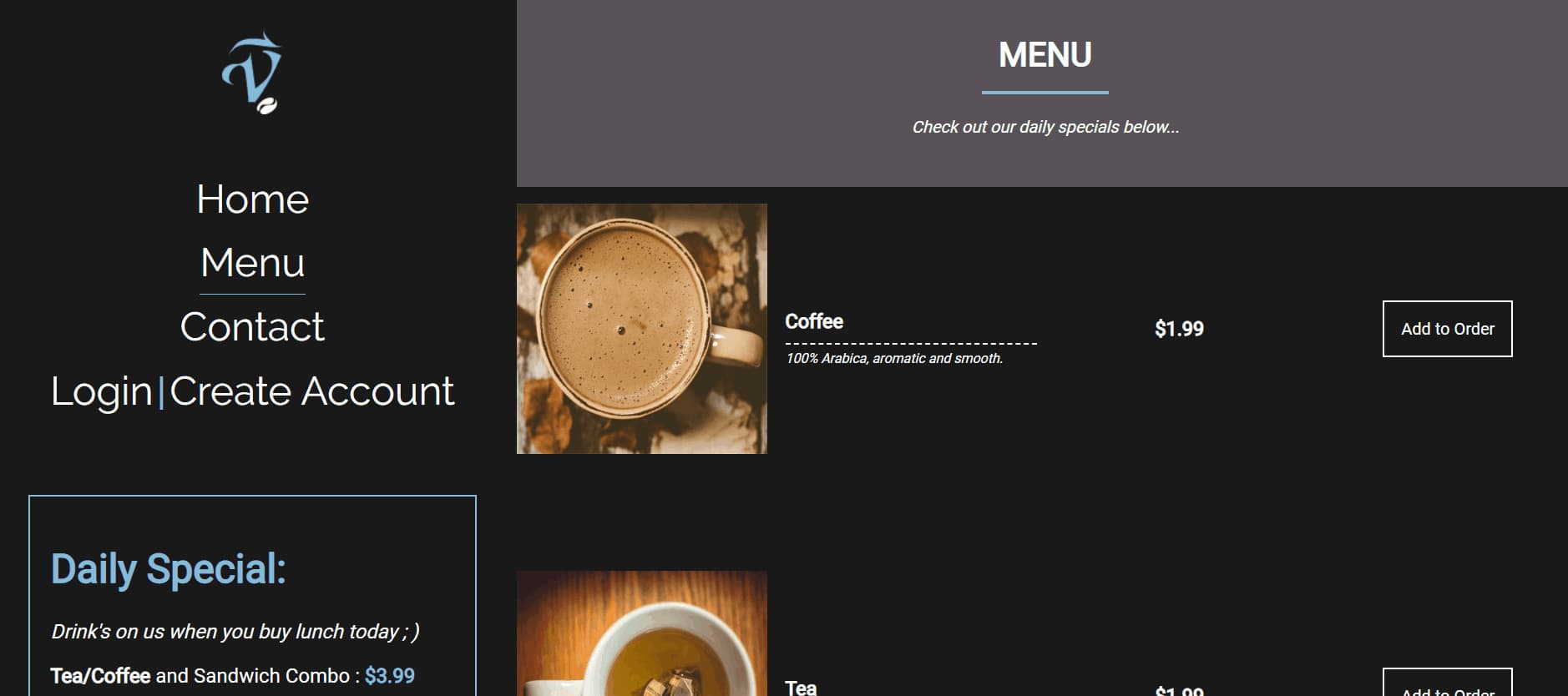 Website with cafe theme